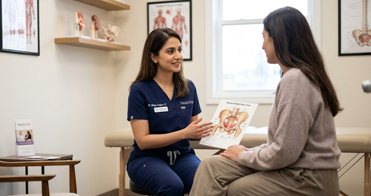 Women's pelvic floor physiotherapy assessment and treatment session with Dr. Marya Asghar at HealzHer